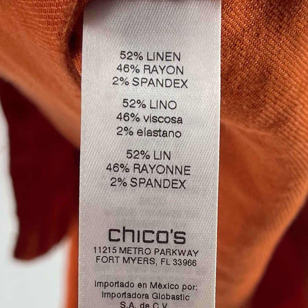 Chico's Linen Blend Button Front Shacket, Burnt Orange, Women's XL (3) - Picture 6 of 6